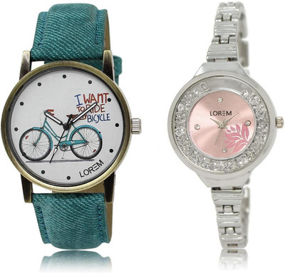 

LOREM Watch-226-229 COMBO Pink & White Round Girl's Metal Bracelet & Leather Watch - For Women