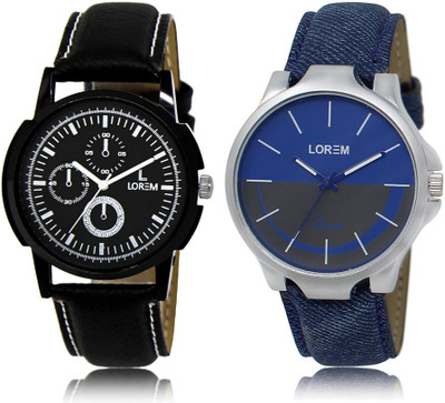 

LOREM Watch-13-24 COMBO Blue & Black Round Boy's Leather Watch - For Men