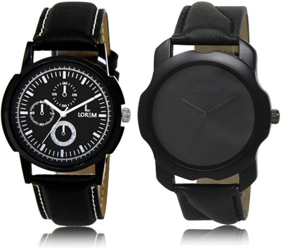 

LOREM watch-13-22 Designer Black Round Boy's Leather Watch - For Men