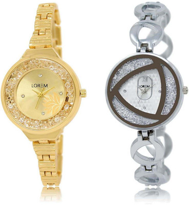 

LOREM watch224-240 Designer Silver & Gold Round Girl's Metal Bracelet Watch - For Women