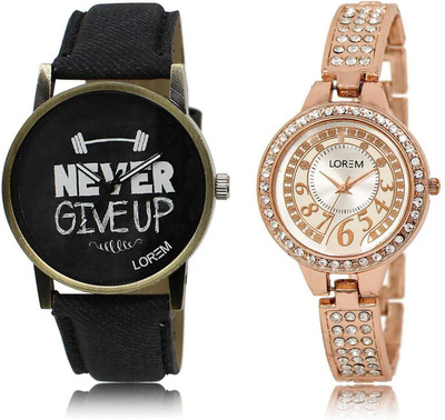 

LOREM OM-27-216 Designer Silver & Black Round Boy's & Girl's Metal Bracelet & Leather Watch - For Men & Women