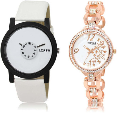 

LOREM watch26-210 Designer White Round Boy's & Girl's Metal Bracelet & Leather Watch - For Men & Women