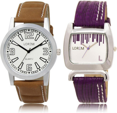 

LOREM -15-207 COMBO White Round Boy's & Girl's Leather Watch - For Men & Women