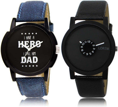 LOREM SR-7-25 Attractive Black Round Boy's Leather Watch - For Men