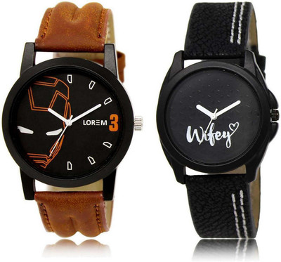

LOREM watch4-234 Designer Black Round Boy's & Girl's Leather Watch - For Men & Women