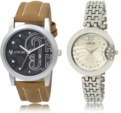 

LOREM SR-14-227 Attractive Silver & Black Round Boy's & Girl's Metal Bracelet & Leather Watch - For Men & Women