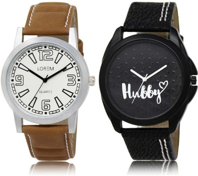 

LOREM watch-15-31 Designer Black & White Round Boy's Leather Watch - For Men