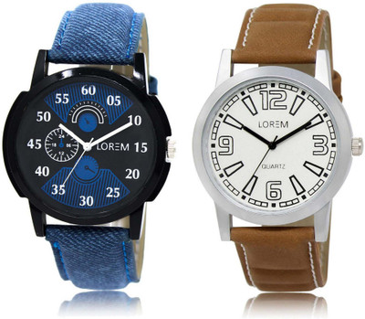 

LOREM SR-2-15 Attractive White & Black Round Boy's Leather Watch - For Men