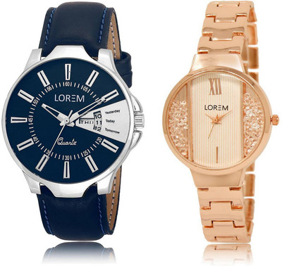 

LOREM WATCH23-217 COMBO White & Blue Round Boy's & Girl's Metal Bracelet & Leather Hybrid Watch - For Men & Women