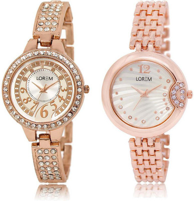 

LOREM OM-216-228 Designer White Round Girl's Metal Bracelet Watch - For Women