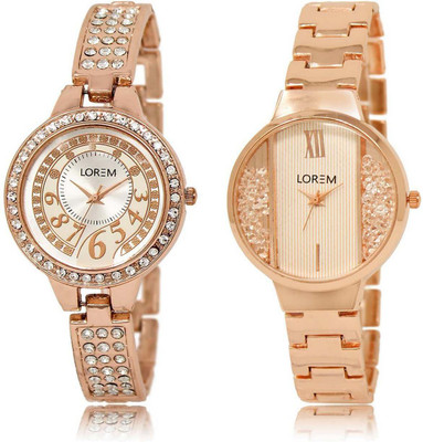 

LOREM OM-216-217 Designer White & Silver Round Girl's Metal Bracelet Watch - For Women