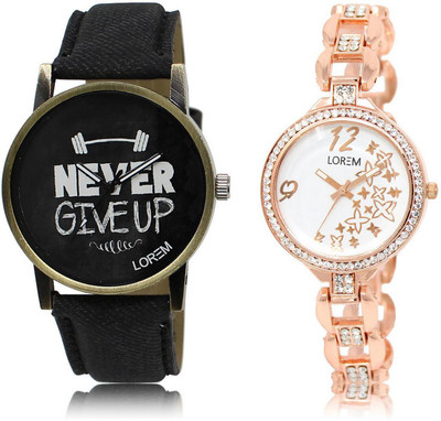 

LOREM watch-27-210 COMBO White & Black Round Boy's & Girl's Metal Bracelet & Leather Watch - For Men & Women