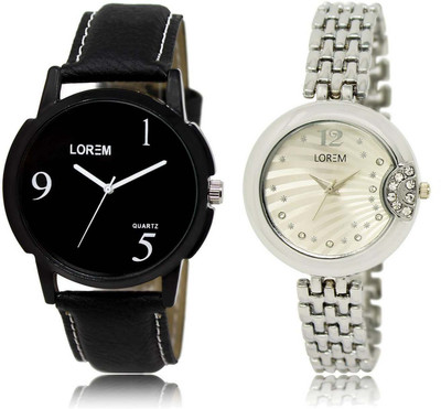 

LOREM Watch-6-227 Designer Silver & Black Round Boy's & Girl's Metal Bracelet & Leather Watch - For Men & Women