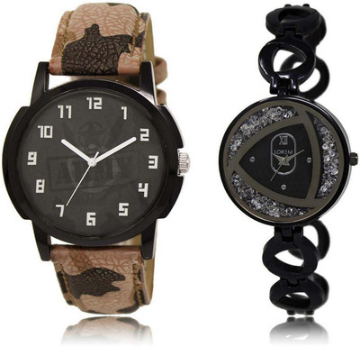 

LOREM SR-3-237 Attractive Silver & Black Round Boy's & Girl's Metal Bracelet & Leather Watch - For Men & Women