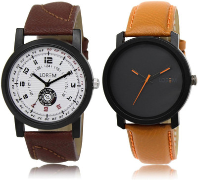 LOREM Multicolor Round Boy's Leather Analog Watch  - For Men