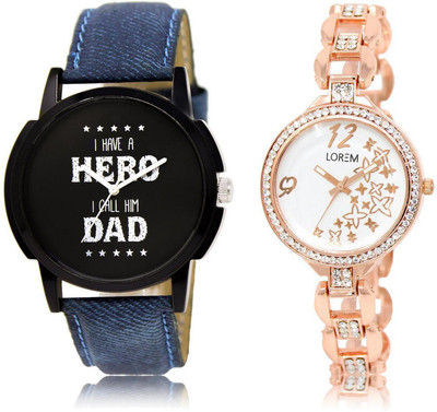 

LOREM WATCH7-210 COMBO White & Black Round Boy's & Girl's Metal Bracelet & Leather Watch - For Men & Women