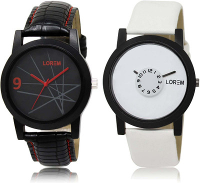 

LOREM SR-8-26 Attractive White & Black Round Boy's Leather Watch - For Men