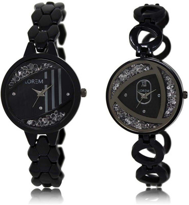 

LOREM OM-221-237 Designer Silver & Black Round Girl's Metal Bracelet Watch - For Women
