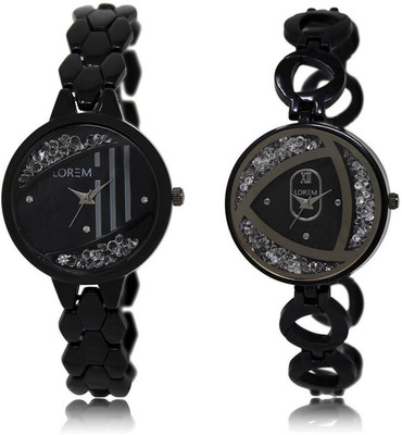 

LOREM FZ-221-237 COMBO Silver & Black Round Girl's Metal Bracelet Watch - For Women