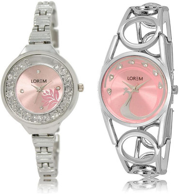 

LOREM FZ-226-233 COMBO Pink & Pink Round Girl's Metal Bracelet Watch - For Women