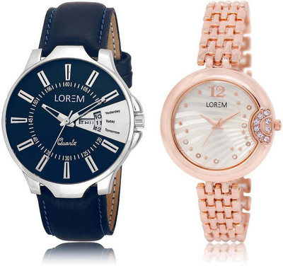 

LOREM watch-23-228 Designer Silver & Blue Round Boy's & Girl's Metal Bracelet & Leather Hybrid Watch - For Men & Women