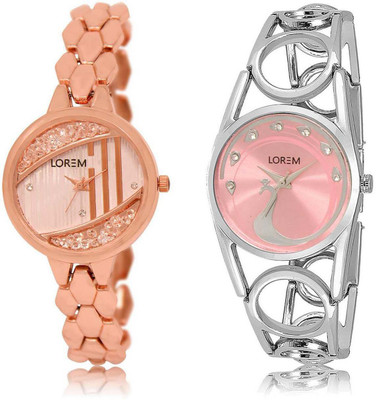 

LOREM OM-222-233 Designer Pink & Rose Gold Round Girl's Metal Bracelet Watch - For Women