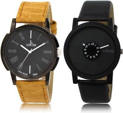 

LOREM Watch-19-25 COMBO Black Round Boy's Leather Watch - For Men
