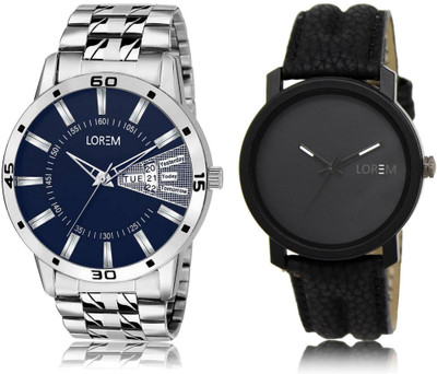 

LOREM watch Black & Blue Round Boy's Leather & Metal Bracelet Watch - For Men
