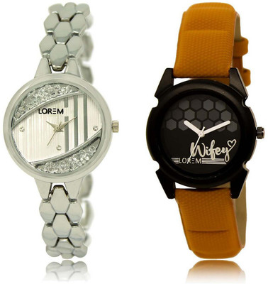 

LOREM watch-223-235 Designer Black & Silver Round Girl's Leather & Metal Bracelet Watch - For Women