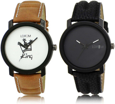 

LOREM OM-18-21 Designer Black & White Round Boy's Leather Watch - For Men