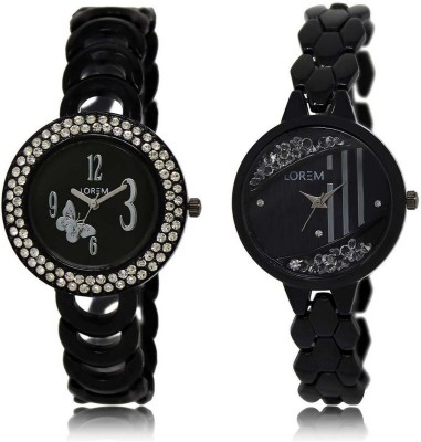 

LOREM OM-201-221 Designer Black Round Girl's Metal Bracelet Watch - For Women