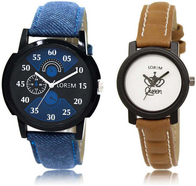 

LOREM SR-2-209 Attractive White & Black Round Boy's & Girl's Leather Watch - For Men & Women