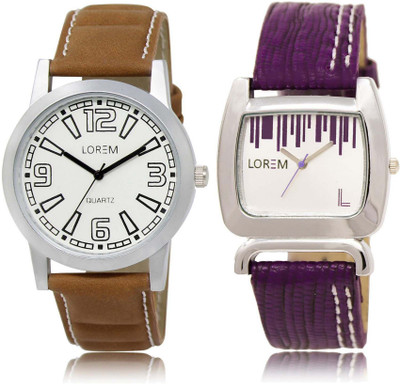 

LOREM watch15-207 Designer White Round Boy's & Girl's Leather Watch - For Men & Women