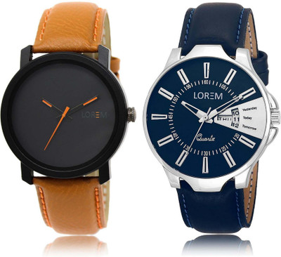 

LOREM SR-20-23 Attractive Silver & Black Round Boy's Leather Watch - For Men