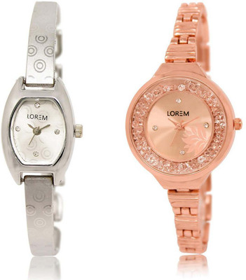 

LOREM watch219-225 Designer Rose Gold & Silver Round & Contemporary Girl's Metal Bracelet Watch - For Women