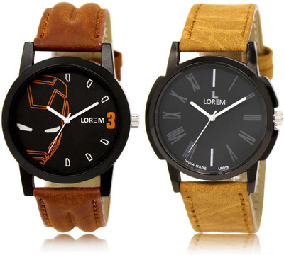 

LOREM OM-4-19 Designer Black Round Boy's Leather Watch - For Men