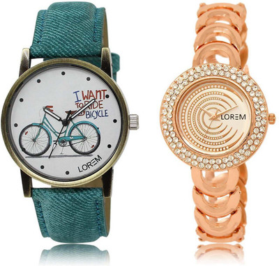 

LOREM watch-202-229 Designer Multicolor Round Girl's Metal Bracelet & Leather Watch - For Women