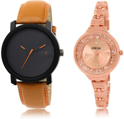 

LOREM Watch-20-225 Designer Rose Gold & Black Round Boy's & Girl's Metal Bracelet & Leather Watch - For Men & Women