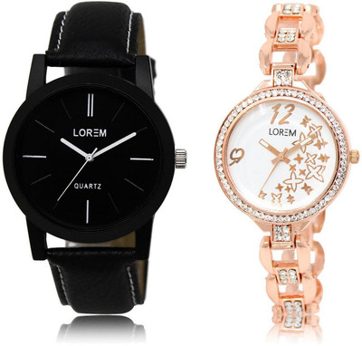 LOREM Watch-5-210 COMBO White & Black Round Boy's & Girl's Metal Bracelet & Leather Watch - For Men & Women