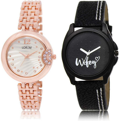 

LOREM Watch-228-234 Designer Black & Silver Round Girl's Leather & Metal Bracelet Watch - For Women