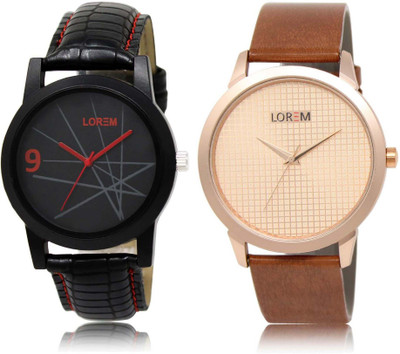

LOREM SR-8-34 Attractive Rose Gold & Black Round Boy's Leather Watch - For Men