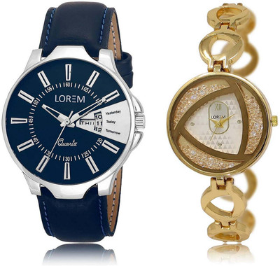 

LOREM SR-23-239 Attractive Silver & Blue Round Boy's & Girl's Metal Bracelet & Leather Watch - For Men & Women