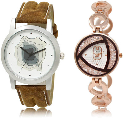 

LOREM 9-238 COMBO Silver & White Round Boy's & Girl's Metal Bracelet & Leather Watch - For Men & Women