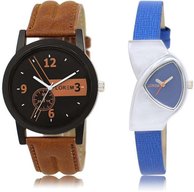 

LOREM SR-1-208 Attractive Blue & Black Triangle & Round Boy's & Girl's Leather Watch - For Men & Women