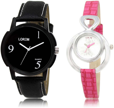 

LOREM SR-6-205 Attractive Silver & Black Round Boy's & Girl's Leather Watch - For Men & Women