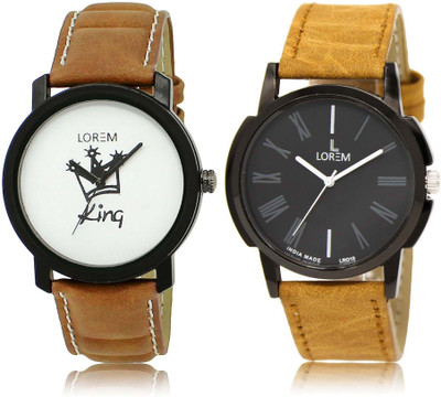 

LOREM OM-18-19 Designer Black & White Round Boy's Leather Watch - For Men