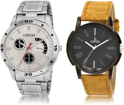 

LOREM SR-19-101 Attractive Black & Silver Round Boy's Leather & Metal Bracelet Hybrid Watch - For Men