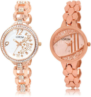 

LOREM OM-210-222 Designer Rose Gold & White Round Girl's Metal Bracelet Watch - For Women