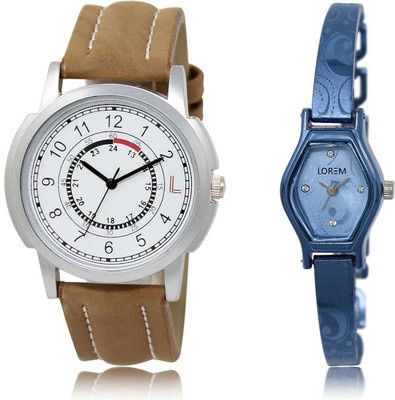 

LOREM OM-17-218 Designer Blue & White Contemporary & Round Boy's & Girl's Metal Bracelet & Leather Watch - For Men & Women