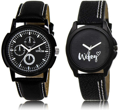 

LOREM OM-13-234 Designer Black Round Boy's & Girl's Leather Watch - For Men & Women